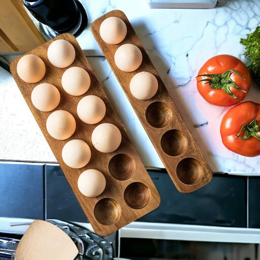 Wooden egg tray- acaia wood handmade tray- egg stand- kitchen storage- egg organisier counter top storage eco friendly- home gift