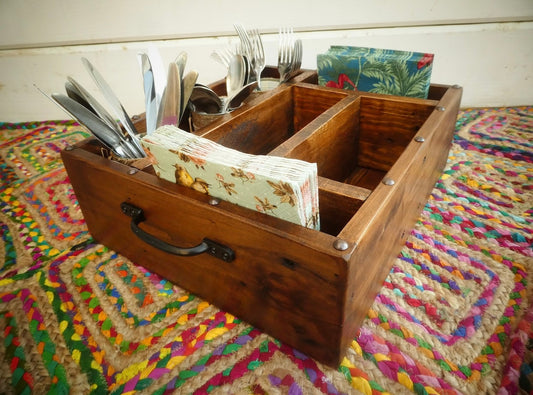 Rustic Handcrafted Wooden Kitchen Caddy / Table Tidy / Tableware Organiser / Kitchen Utensil Holder /  Napkin Holder / Table Caddy